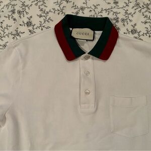 Gucci White Polo Shirt with Red and Green Collar